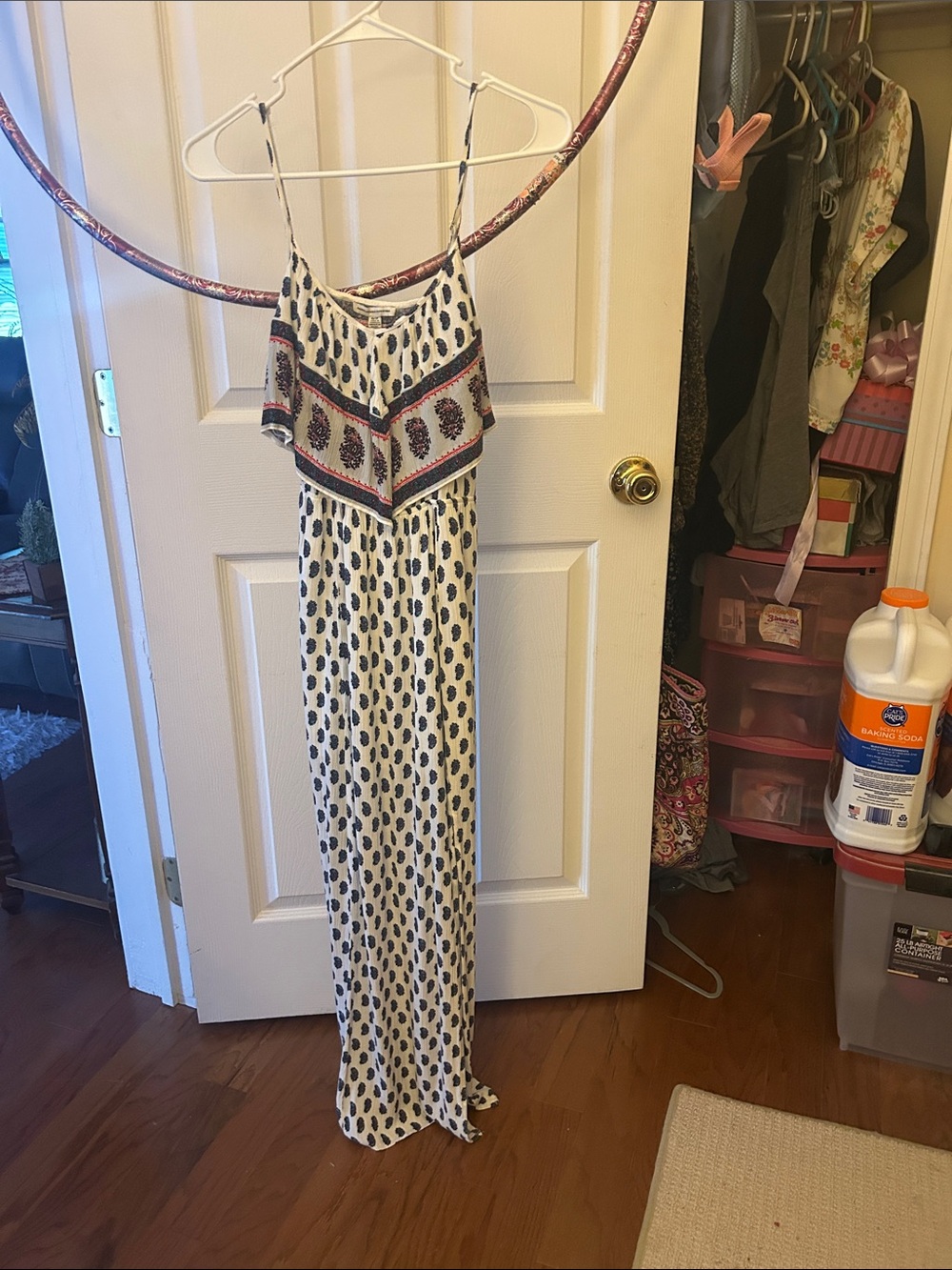 American Eagle Outfitters Ivory and Navy Printed Maxi Dress